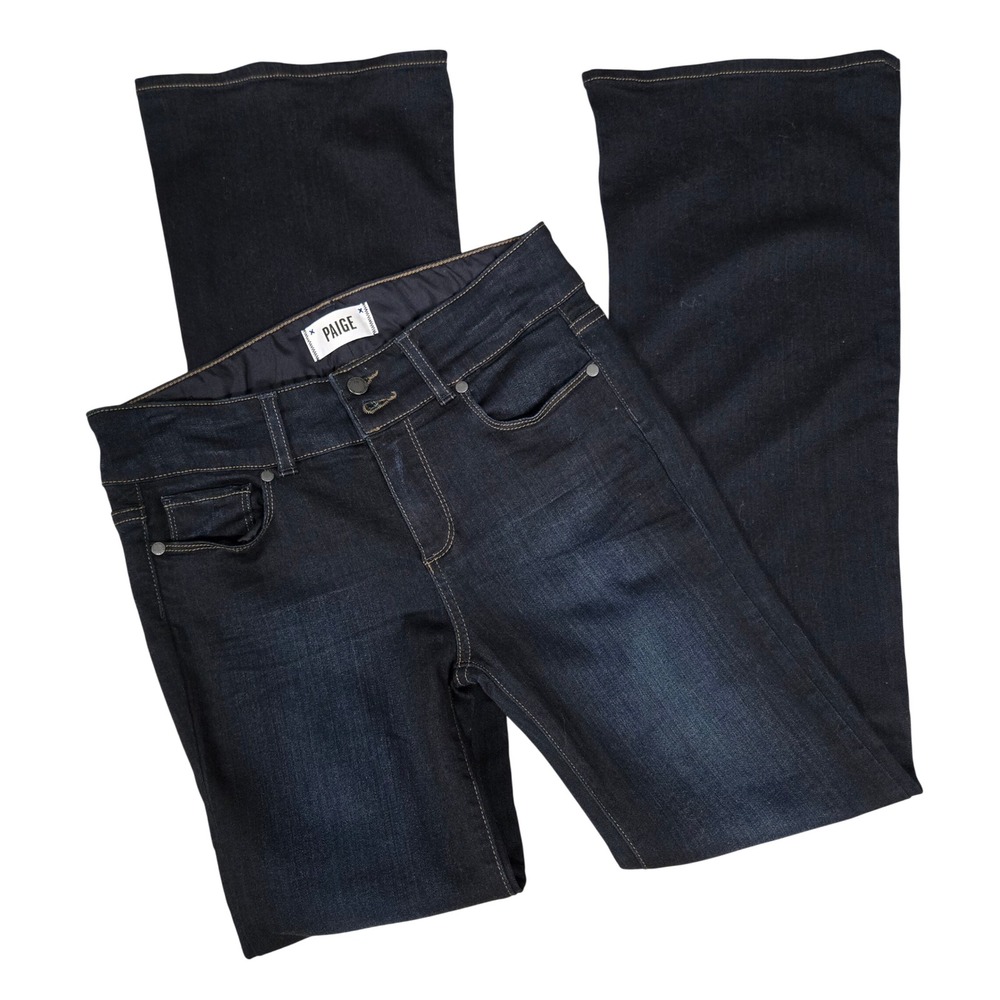 PAIGE Hidden Hills Petite Bootcut Jeans Indigo Blue Mid Rise Stretch Size 28